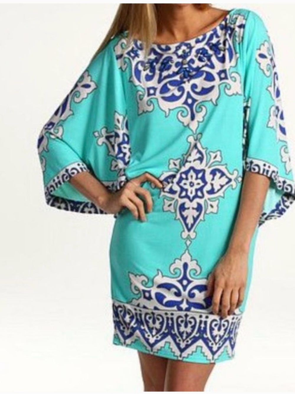 Hale Bob Turquoise and blue Printed Shift Dress
